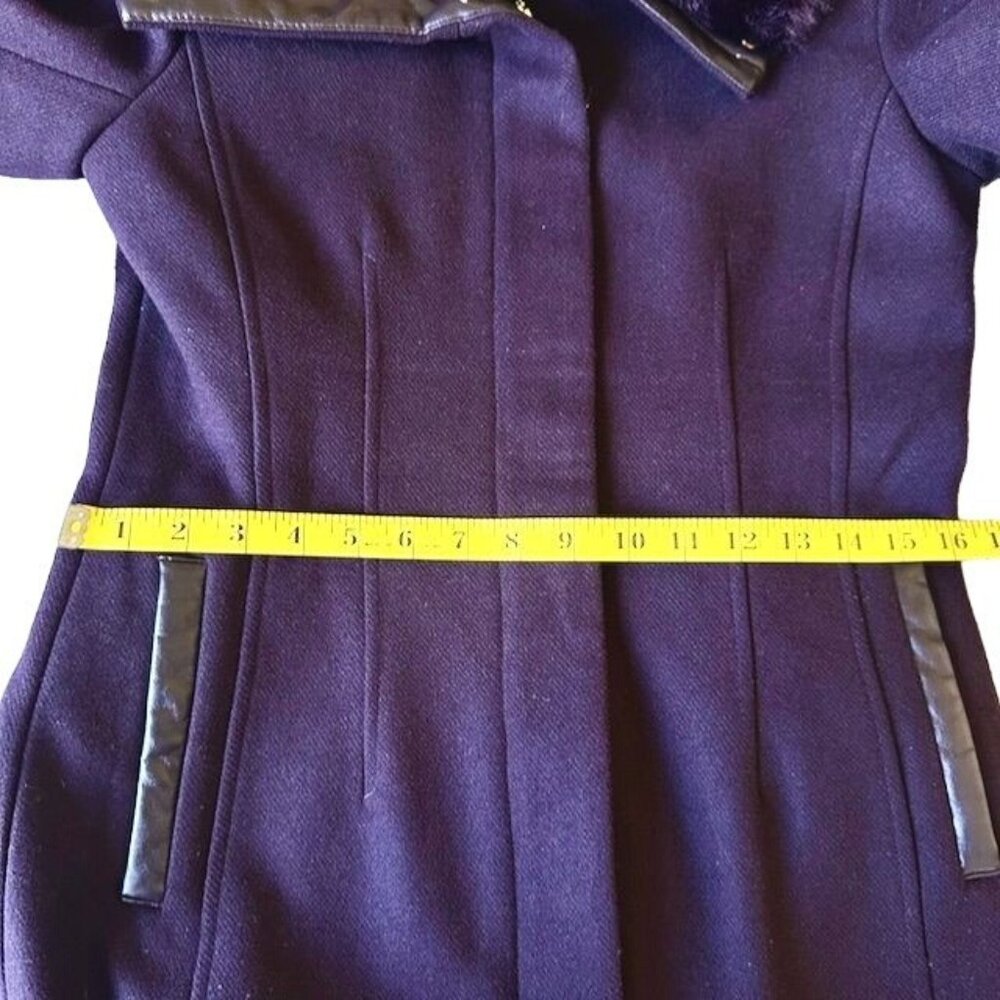 Nine West Women's Purple Wool Blend Long Coat With Faux Fur Collar & Belt XS - Picture 8 of 10